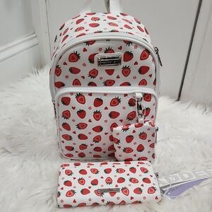 Madden Girl White and Red Strawberry Backpack Set